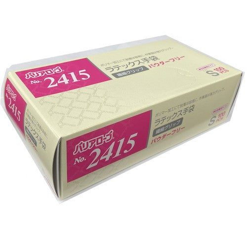 バリアローブ　ラテックス手袋繊細グリップパウダーフリーＳ（１００枚入）　NO.2415S　1 箱