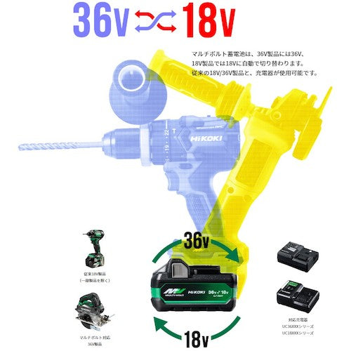 ＨｉＫＯＫＩ　新マルチボルト蓄電池　Ｂｌｕｅｔｏｏｔｈ付　３６Ｖ／１８Ｖ（２．５Ａｈ／５．０Ａｈ）　BSL36A18BX　1 個