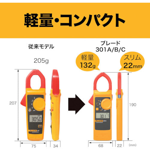 ＦＬＵＫＥ　ポータブル軽量クランプメーター　301C　1 個