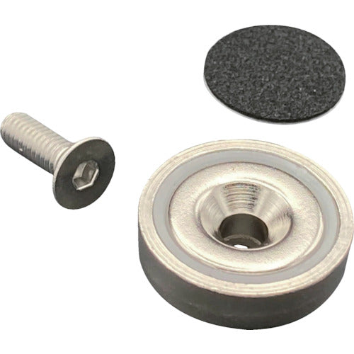 Lactem Neodymium Cap Magnet, Round, Φ36-8, with Flat Head Screw and Non-Slip Rubber, NMYR36-8, 1 Piece