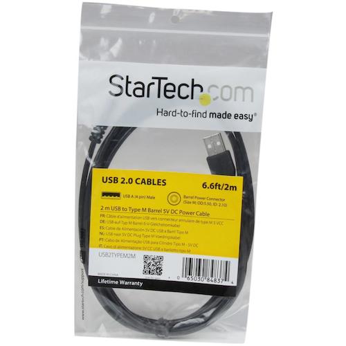 StarTech USB Cable / Type-A - 5V DC Power Plug / 2m / Type M Connector / Black / USB Power Supply Cable USB2TYPEM2M 1 Pack