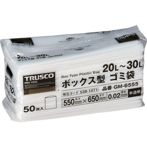 ＴＲＵＳＣＯ　ボックス型　ゴミ袋　２０〜３０Ｌ　６５０Ｘ５５０Ｘ０．０２　半透明　５０枚入　　　GM-6555　1 袋