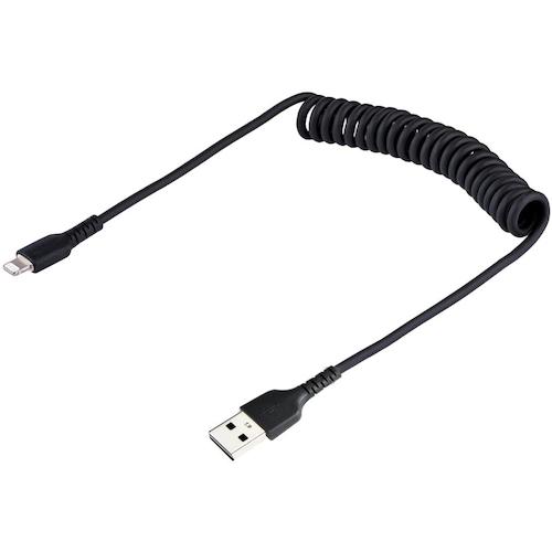 StarTech Lightning Cable / USB-A / 50cm / High Durability / Coil Type / Black / iPhone Lightning Curl Cord RUSB2ALT50CMBC 1 Pack