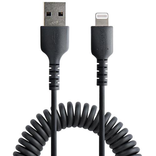 StarTech Lightning Cable / USB-A / 50cm / High Durability / Coil Type / Black / iPhone Lightning Curl Cord RUSB2ALT50CMBC 1 Pack