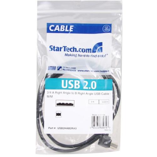 ＳｔａｒＴｅｃｈ　ＵＳＢ　２．０ケーブル／９１ｃｍ／Ｔｙｐｅ−Ａ　−　Ｔｙｐｅ−Ｂ／Ｌ型右向コネクタ／４８０Ｍｂｐｓ／オス−オス／ブラック　USB2HAB2RA3　1 袋