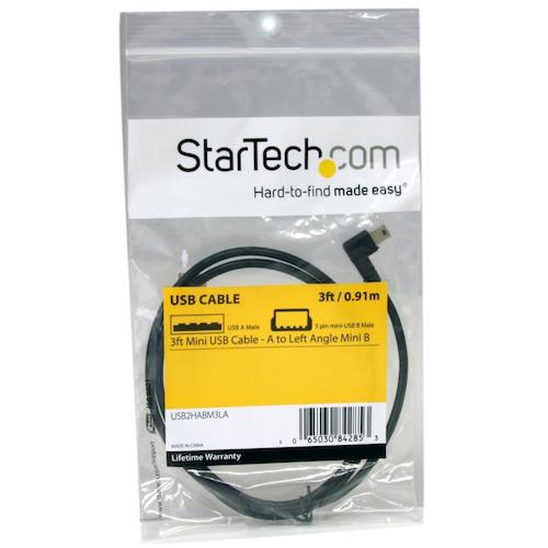 ＳｔａｒＴｅｃｈ　ＵＳＢ　２．０ケーブル／９１ｃｍ／Ｔｙｐｅ‐Ａ　−　Ｌ型左向Ｍｉｎｉ−Ｂ／４８０Ｍｂｐｓ／オス−オス／ブラック／ミニＢ　USB2HABM3LA　1 袋