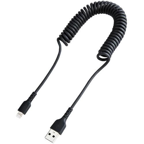 StarTech Lightning Cable / USB-A / 1m / High Durability / Coil Type / Black / iPhone Lightning Curl Cord RUSB2ALT1MBC 1 Pack