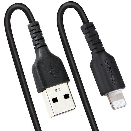 StarTech Lightning Cable / USB-A / 1m / High Durability / Coil Type / Black / iPhone Lightning Curl Cord RUSB2ALT1MBC 1 Pack