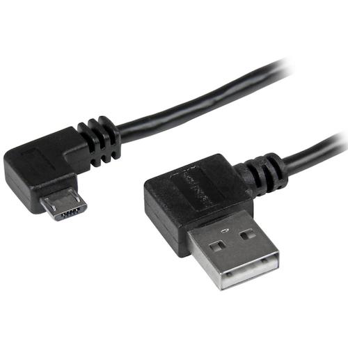 StarTech USB 2.0 Cable / 1m / Type-A - Micro-B / Right L-shaped connector on both sides / Male-Male / Black / Micro-B USB2AUB2RA1M 1 pack