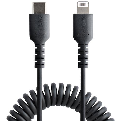StarTech Lightning Cable / USB-C / 50cm / High Durability / Coil Type / Black / iPhone Lightning Curl Cord RUSB2CLT50CMBC 1 Pack