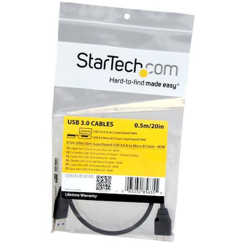 StarTech USB 3.0 케이블/50cm/Type-A-Micro-B/5Gbps/슬림 타입/마이크로 B USB3AUB50CMS 1봉