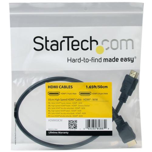 ＳｔａｒＴｅｃｈ　ＨＤＭＩ　１．４ケーブル／５０ｃｍ／４Ｋ３０Ｈｚ／ハイスピード／オス−オス／イーサネット対応／モニターケーブル　HDMM50CM　1 袋