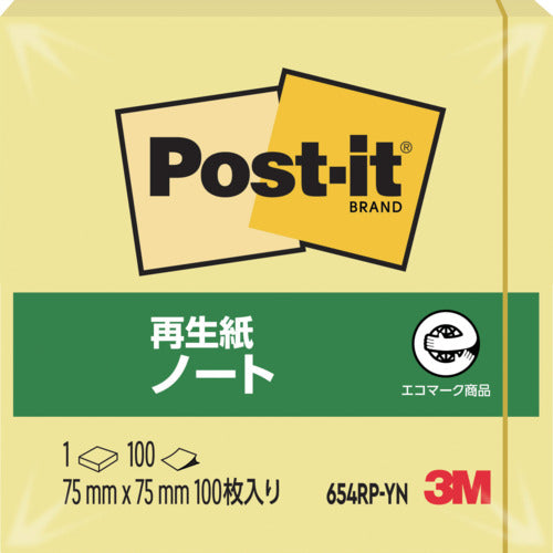 ３Ｍ　ポスト・イット　７５Ｘ７５ｍｍ　１００枚入り　イエロー　654RP-YN　1 PK