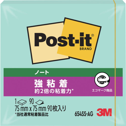 ３Ｍ　ポスト・イット　強粘着　７５Ｘ７５ｍｍ　９０枚　アップルグリーン　654SS-AG　1 PK