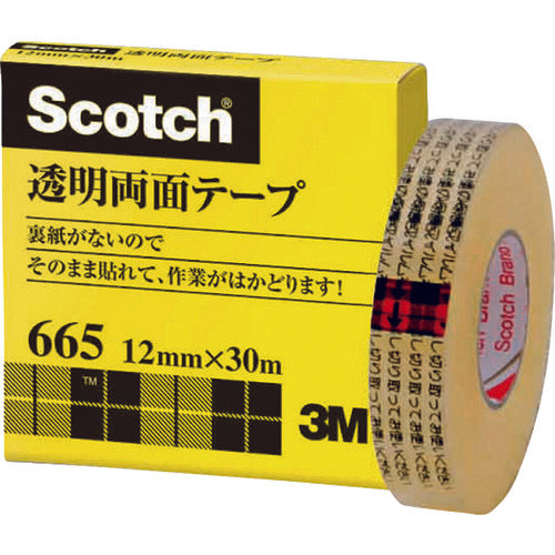 ３Ｍ　透明両面テ−プ　ライナーなし　１２ｍｍＸ３０ｍ　巻芯径２５ｍｍ　665-1-12　1 巻