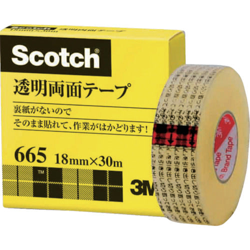 ３Ｍ　透明両面テ−プ　ライナーなし　１８ｍｍＸ３０ｍ　巻芯径２５ｍｍ　665-1-18　1 巻