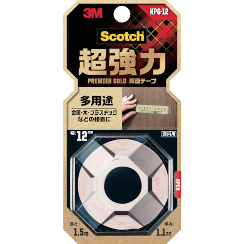 ３Ｍ　スコッチ　超強力両面テープ　プレミアゴールド　多用途　１２ｍｍ×１．５ｍ　KPG-12　1 巻