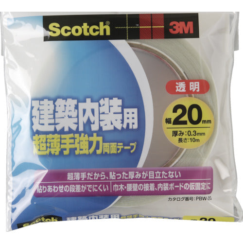 3M Scotch Ultra-thin, strong double-sided tape for architectural interiors, 20mm x 10m, PBW-20, 1 roll