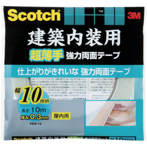 3M Scotch Ultra-thin, strong double-sided tape for architectural interiors, 20mm x 10m, PBW-20, 1 roll