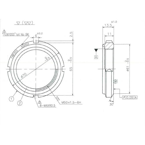 후지 정밀 FINE U-NUT M50×1.5 SS400 FUN10SS 1개