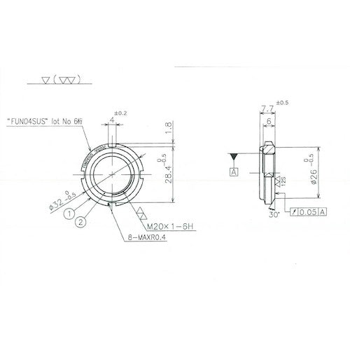 Fuji Precision FINE U-NUT M20 x 1 SUS304 FUN04SUS 1 piece