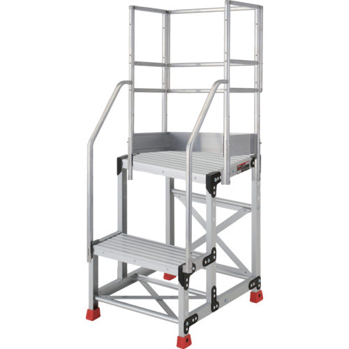 TRUSCO Aluminum Work Platform, Checkered Plate Type, 2 Steps, Height 0.6m, Tabletop Dimensions 600 x 400, Step Height 300mm, Full Set with Handrails, TSFC-266-TF300, 1 Unit