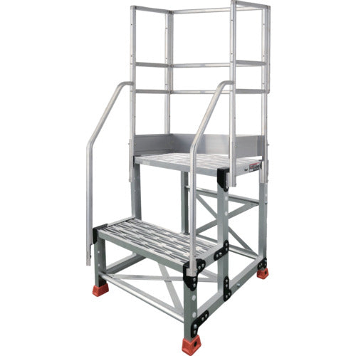 TRUSCO Aluminum Work Platform Grating Type 2 Steps Height 0.6m Top Plate Dimensions 500x400 Step Height 300mm Full Set with Handrails TSFGR-256-TF300 1 Unit