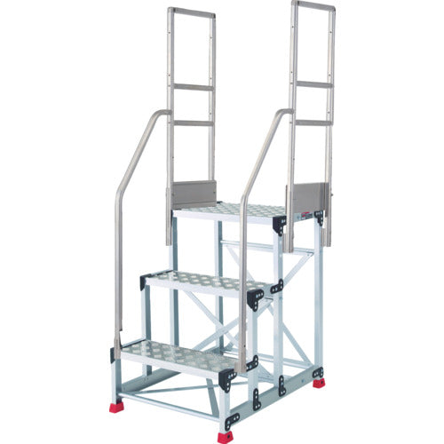 TRUSCO aluminum work platform, checkered plate type, 3 steps, 0.9m high, tabletop dimensions 600 x 400, step height 300mm, with handrails on both sides, TSFC-369-TR300, 1 unit