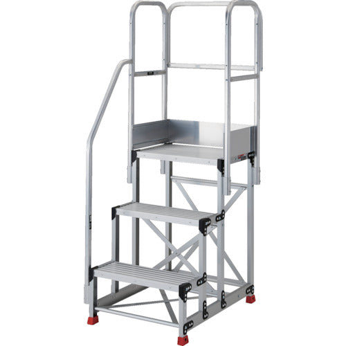 TRUSCCO 알루미늄제 작업용 받침대 3단 높이 0.9m 천판 치수 1000×400 단고 300mm 계단 한 손잡이 난간 천장 삼방 부착