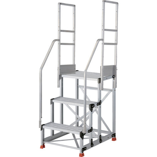 TRUSCO Aluminum Work Platform Grating Type 3 Steps Height 0.75m Top Plate Dimensions 600 x 400 Step Height 250mm With Handrails on Both Sides TSFGR-3675-TR250 1 Unit