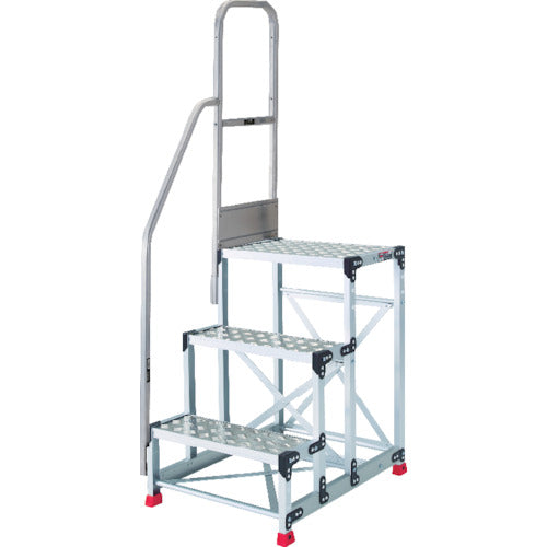 TRUSCO Aluminum Work Platform, Checkered Plate Type, 3 Steps, Height 0.75m, Tabletop Dimensions 600 x 400, Step Height 250mm, With Handrail on One Side of Stairs, TSFC-3675-TK250, 1 Unit