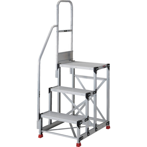 TRUSCCO 알루미늄제 작업용 받침대 3단 높이 0.75m 상판 치수 800×400 단 높이 250mm 계단 한 손잡이 붙이 TSF-3875-TK250