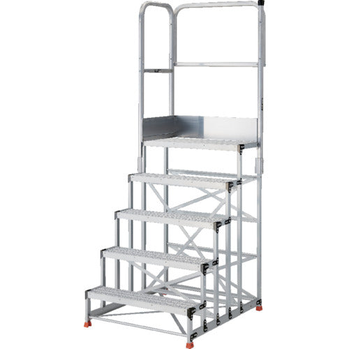 TRUSCO aluminum work platform, 5 steps, 1.5m high, tabletop dimensions 1000 x 400, step height 300mm, with handrails on both sides of platform TSF-51015-TL300 1 unit