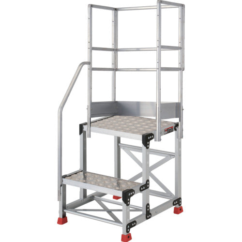 ＴＲＵＳＣＯ　アルミ製作業用踏台　縞板タイプ　２段　高さ０．７ｍ　天板寸法５００×４００　段高３５０ｍｍ　階段片手すり天場三方付き　TSFC-257-TKS350　1 台