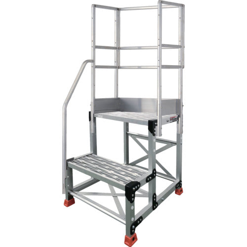 TRUSCO Aluminum Work Platform Grating Type 2 Steps Height 0.6m Top Plate Dimensions 500 x 400 Step Height 300mm Stairs with Handrail on One Side and Three Sides TSFGR-256-TKS300 1 Unit