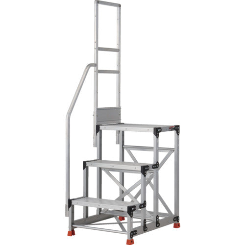 ＴＲＵＳＣＯ　アルミ製作業用踏台　グレーチングタイプ　３段　高さ０．９ｍ　天板寸法６００×４００　段高３００ｍｍ　階段片手すり付き　TSFGR-369-TK300　1 台