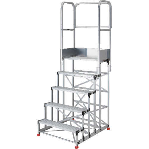 TRUSCO aluminum work platform, 5 steps, 1.5m high, tabletop dimensions 1000 x 400, step height 300mm, with handrails on three sides of platform TSF-51015-TS300 1 unit