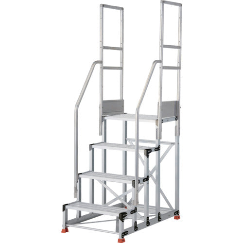 TRUSCO aluminum work platform, checkered plate type, 4 steps, 1.0m high, tabletop dimensions 600 x 400, step height 250mm, with handrails on both sides, TSFC-4610-TR250, 1 unit