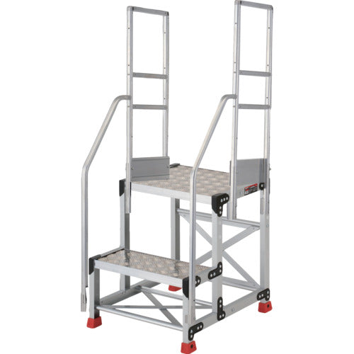 TRUSCO Aluminum Work Platform, Checkered Plate Type, 2 Steps, Height 0.7m, Tabletop Dimensions 500x400, Step Height 350mm, Handrails on Both Sides, TSFC-257-TR350, 1 Unit