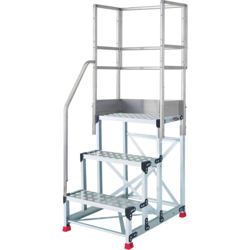 TRUSCO aluminum work platform, checkered plate type, 3 steps, 0.9m high, tabletop dimensions 600 x 400, step height 300mm, with handrails on one side and three sides of the platform, TSFC-369-TKS300, 1 unit