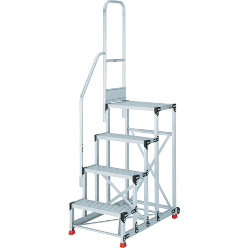 TRUSCCO 알루미늄제 작업용 발판 4단 높이 1.0m 천판 치수 600×400 단고 250mm 계단 한 손잡이 난간 TSF-4610-TK250