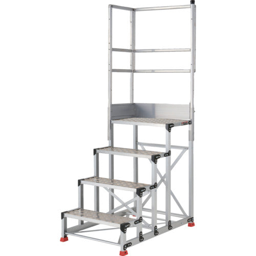 TRUSCO aluminum work platform, checkered plate type, 4 steps, 1.0m high, tabletop dimensions 600 x 400, step height 250mm, with handrails on both sides of platform TSFC-4610-TL250 1 unit