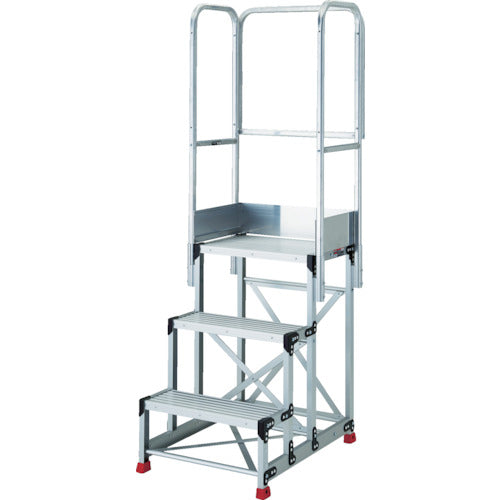 TRUSCCO 알루미늄제 작업용 받침대 3단 높이 0.9m 천판 치수 600×400 스텝 깊이 250mm 천장 3방 난간 부착 TSF-36259-TS300 1대