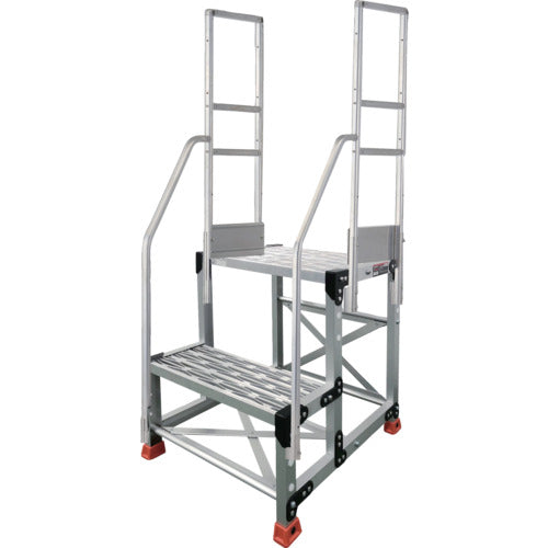 TRUSCO Aluminum Work Platform Grating Type 2 Steps Height 0.6m Top Plate Dimensions 600x400 Step Height 300mm With Handrails on Both Sides TSFGR-266-TR300 1 Unit