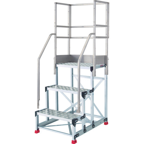 TRUSCO Aluminum Work Platform, Checkered Plate Type, 3 Steps, Height 0.9m, Tabletop Dimensions 600x400, Step Height 300mm, Full Set with Handrails, TSFC-369-TF300, 1 Unit