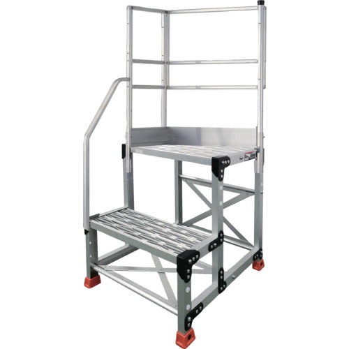 TRUSCO Aluminum Work Platform Grating Type 2 Steps Height 0.6m Top Plate Dimensions 600 x 400 Step Height 300mm Stairs with Handrails on One Side and Two Sides TSFGR-266-TKL300 1 Unit