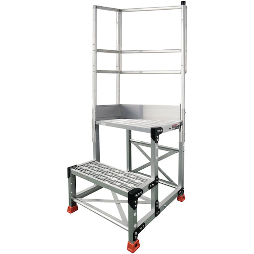 TRUSCCO 알루미늄제 작업용 발판 2단 높이 0.5m 천판 치수 600×400 단고 250mm 천장 2방 난간 부착 TSF-265-TL250 1대