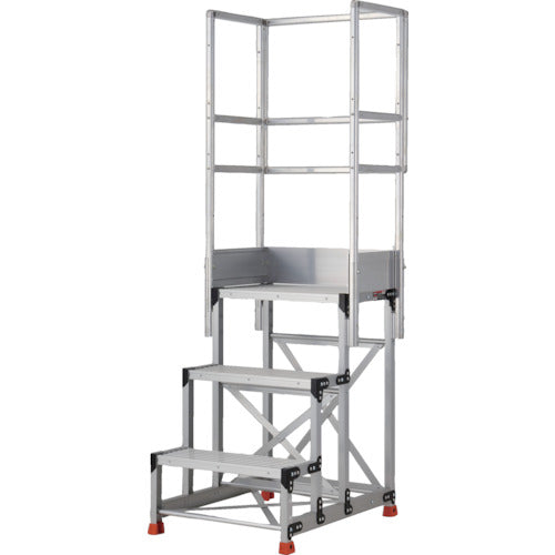 TRUSCO aluminum work platform, checkered plate type, 3 steps, 0.9m high, tabletop dimensions 600 x 400, step height 300mm, with handrails on three sides of the platform, TSFC-369-TS300, 1 unit