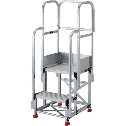 ＴＲＵＳＣＯ　アルミ製作業用踏台　２段　高さ０．６ｍ　天板寸法５００×４００　ステップ奥行３００ｍｍ　フルセット手すり付き　TSF-25306-TF300　1 台