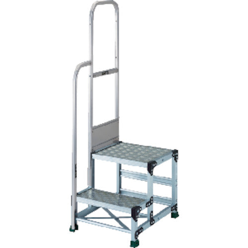 ＴＲＵＳＣＯ　アルミ製作業用踏台　縞板タイプ　２段　高さ０．７ｍ　天板寸法５００×４００　段高３５０ｍｍ　階段片手すり付き　TSFC-257-TK350　1 台